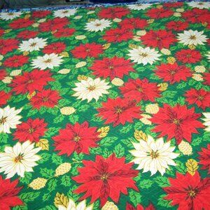 VINTAGE POINSETTIA TABLECLOTH 54"W x 65"L CHRISTMAS HOLIDAY